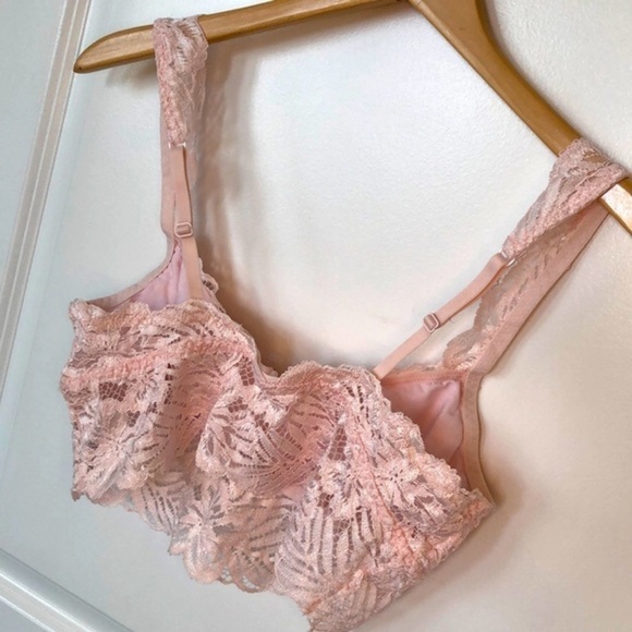 AERIE | Women’s Pale Pink Aerie Lace Halter Bralette, Size Large - Picture 4 of 8